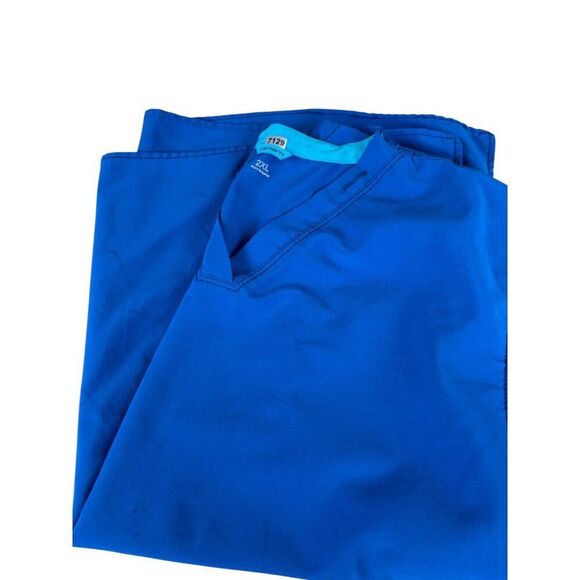 Carhartt 2XL Blue V-Neck Short Sleeve Scrub Top With Pockets - Picture 8 of 10